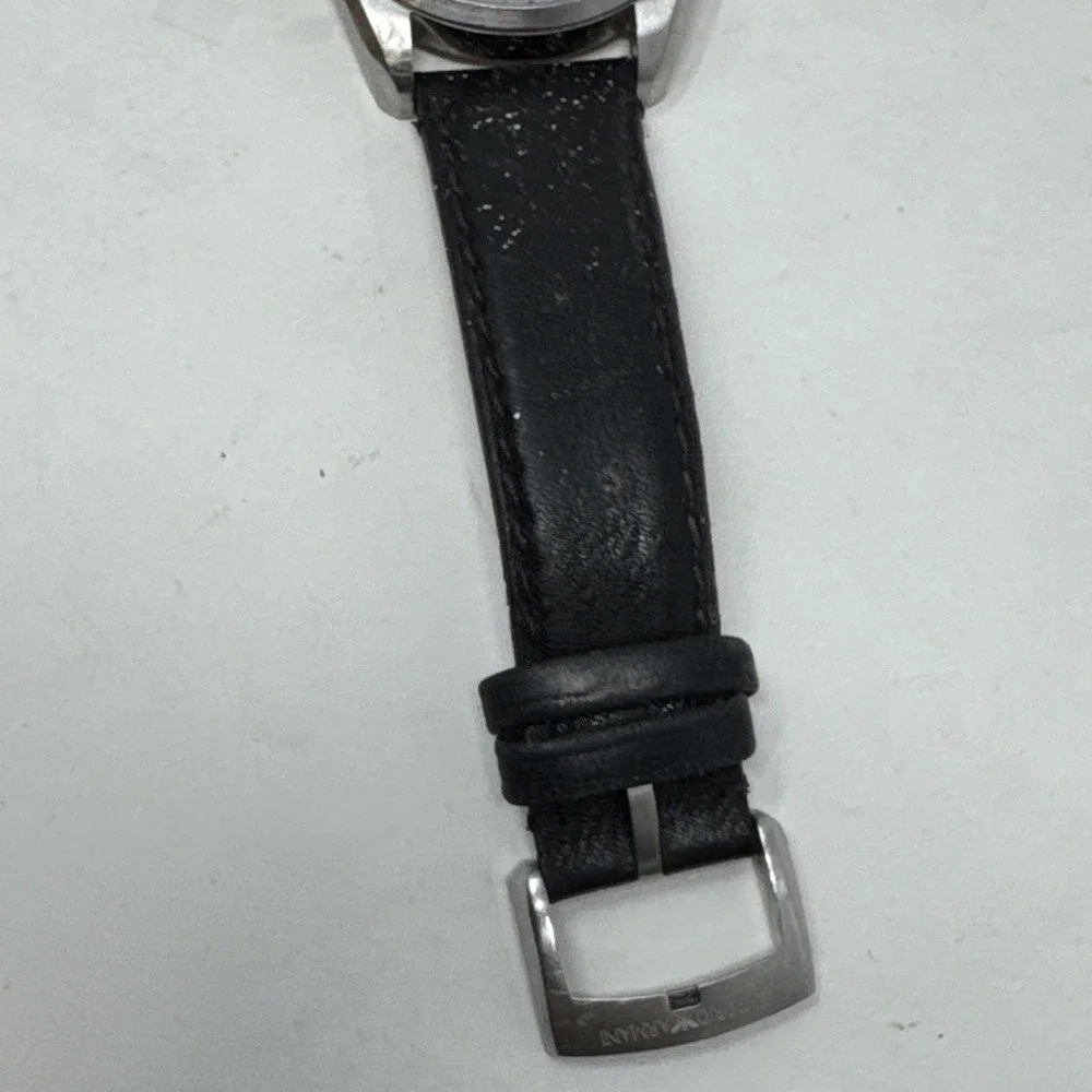 Emporio Armani Black Leather‎ Band Mens Watch AR6015 Needs Battery